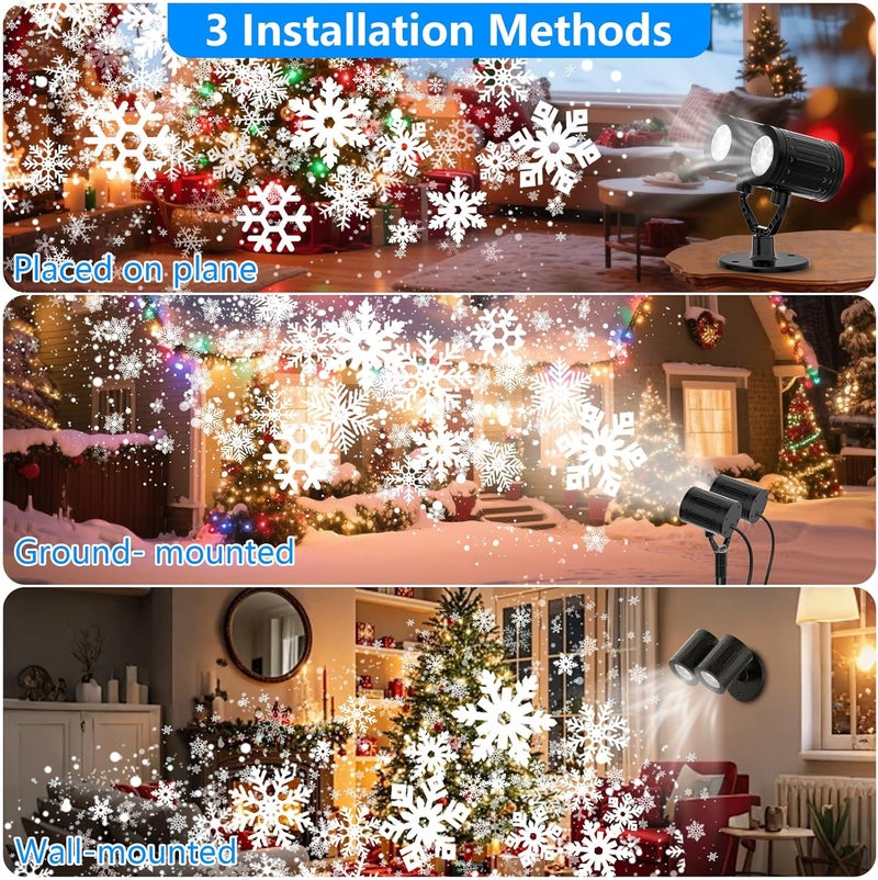 Kitloo 2025 Upgraded Double Head Christmas Snowflake Projector Lights Outdoor, Timing Mode, IP65 Waterproof, 360°Roating LED Christmas Lights, for Xmas Holiday Party Christmas Decoration, Indoor, Houses - Image 3